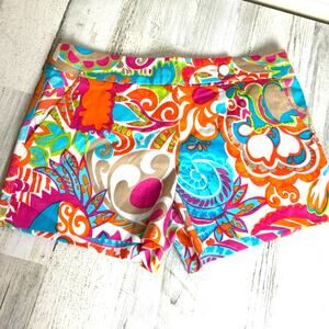 Trina Turk Womens 2 Multicolor Floral Chino Shorts Cotton Stretch 4 Inch